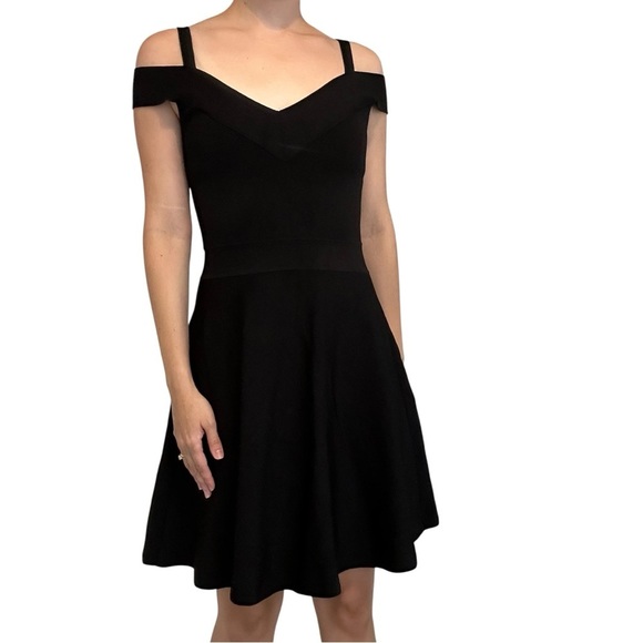 Milly Mini Dress Black Fit and Flare Off Shoulder Cocktail Party Size Small - Picture 7 of 7